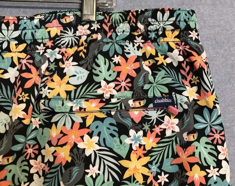 Chubbies Swim Trunks Mens 3XL XXXL Black Floral Toucan Hawaiian Tropical 7